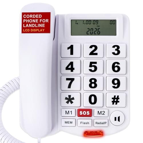Image of Big Button Phone for Seniors, Uvital Corded Landline Phone with Caller ID, 2 One-Touch Buttons and SOS Emergency Button, Hands-Free, Loud Ringer, Senior Landline Phones for Home/Office/Hotel, White