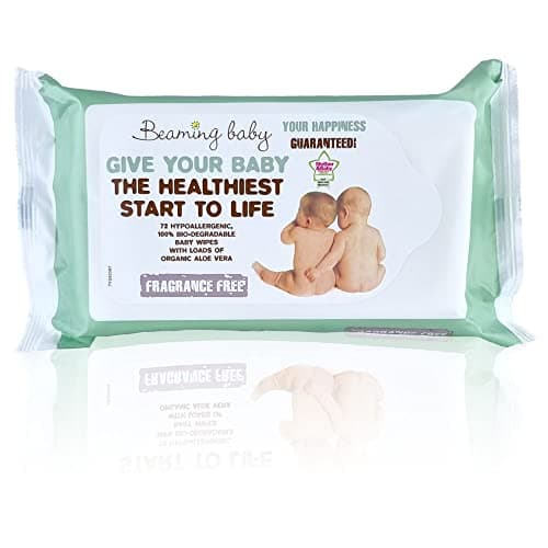 Image of Beaming Baby Certified Organic, 100% Biodegradable Baby Wipes - 72 Unscented Wipes. No Plastic, Hypoallergenic with Organic Aloe Vera. Naturally Gentle on Newborn Sensitive Skin. Recyclable Packaging