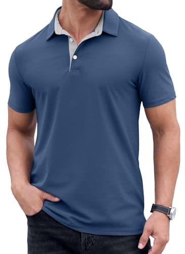 Image of PrinStory Mens Short Sleeve Polo Shirts Summer Basic Work T-Shirt Tops Casual Classic Golf Polos (Navy Blue, M)