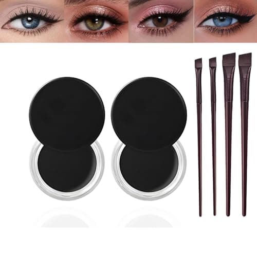 Image of Waterproof Gel Eyeliner Pot Set with 2PCS Brushes, Long Lasting Smudge-Proof Formula, High-Intensity Pigments for Eyes and Brows, Black Eyeliner Pot for Bold Eye Makeup Looks (Black-2PCS)