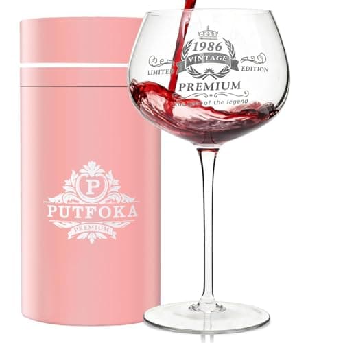 Image of Putfoka 1986 40th Birthday Gifts for Women, Personalised 40th Birthday Decoration Wine Glass for Women, 1986 Wine Glass 460ml, Birthday Gift Ideas Christmas Gifts for Her Mum Sister Wife Friends