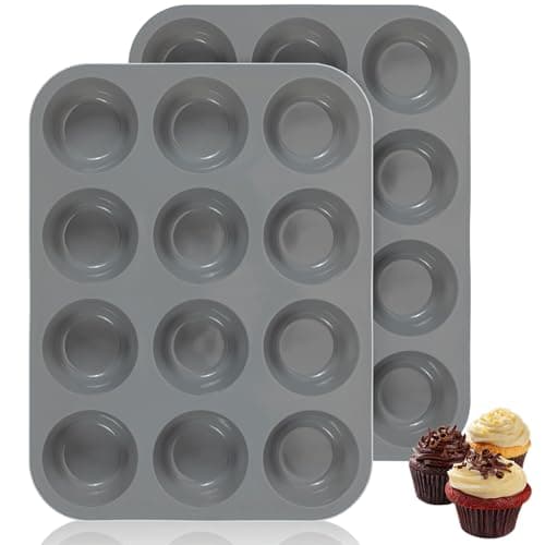 Image of Vinuwu 2 Pack Muffin Trays, Silicone Muffin Moulds 12 Cup, Non Stick Muffin Cupcakes Tin 12 Deep, Baking Tray for Cupcakes Yorkshire Bun Pudding, Baking Moulds Tins-30 x 22 x 3 cm