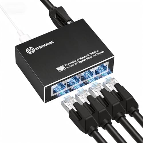 Image of Atroodac Mini Industrial Switch 5 Ports Gigabit Ethernet Switch 10/100/1000 Mbps Unmanaged Network Hub Plug & Play Office Ethernet Splitter Fanless Metal Design Silent Operation Desktop Switch