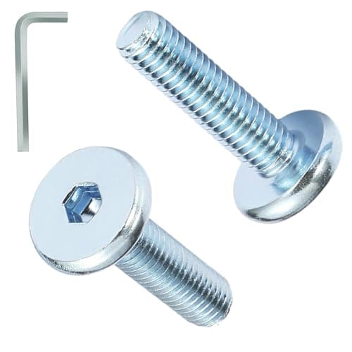 Image of AMLOOPH M8 Bolts, M8 x 30mm Hex Socket Large Flat Head Carbon Steel Fully Threaded Furniture Screws/Bolts for Chairs, Cots, Beds and Tables (Pack Of 12- and a Wrench)