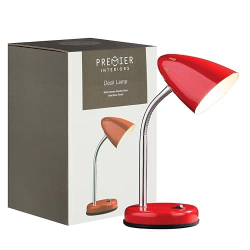 Image of Tige Desk Lamp Red Colour Gloss Chrome Flexible Stem Design