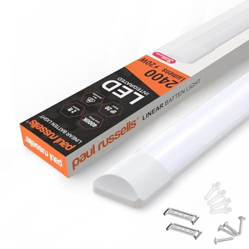 Image of paul russells 2ft LED Batten, Ceiling Fitting Tube Light, 4000K Cool White, 20W, 2400 Lumens, Light for Office, Bathroom, Kitchen, Garage, Warehouse Fluorescent Lighting Replacement, 1 Pack