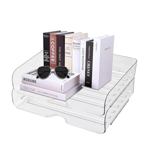 Image of oupados 2 Pieces Clear Letter Tray Organizer Stackable File Organizer Desk Organiser for Home School Office Desktop Storage And Organization 31.5×24.5×7cm
