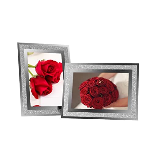 Image of LOKCASA 4x6 Glass Photo Picture Frames,Sparkly Silver Border Frames, 2 Pack for Wedding Family etc. Photos