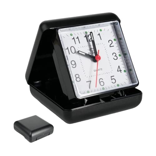 Image of Cateye Quartz Travel Alarm Clock Folding Design, Silent Desk Clock for Bedside Travel Camping, Lightweight Portable Alarm Clock for Bedside, Desk or Travel