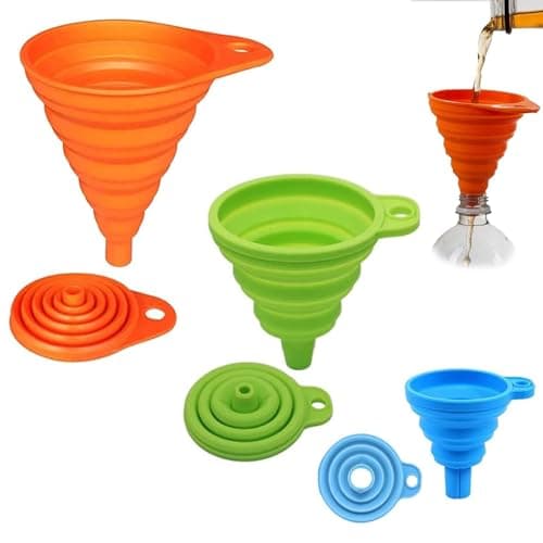 Image of 3 PCS Collapsible Funnel, Funnels for Filling Bottles or Containers, Silicone Kitchen Funnel Rainbow Colors Small Funnels, Water Bottle Oil Liquid and Powder Transfer (S/M/L)