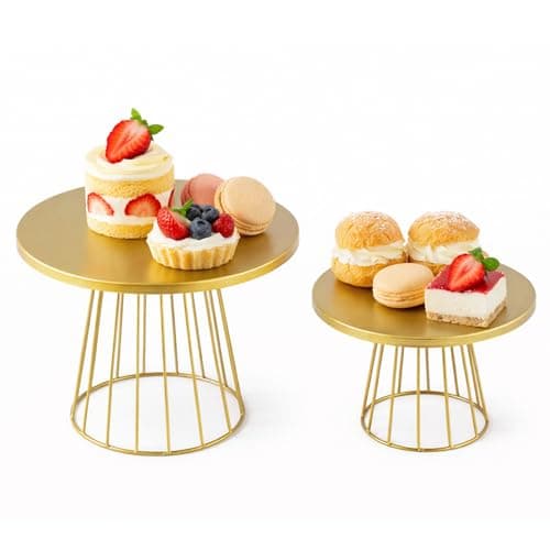 Image of SUNNYNEST Cake Stand Set of 2 – Round Metal Dessert Display Stands 20cm & 25cm, Vintage Cupcake Holder for Afternoon Tea, Wedding, Birthday & Parties, Gold