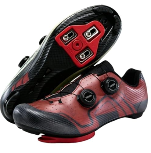Image of Cycling Shoes Unisex Delta Cleats Compatible Indoor Peloton Road Bike Shoes Included Cleats Clip Compatable Look Delta and SPD Lock Pedal (red,7.5)