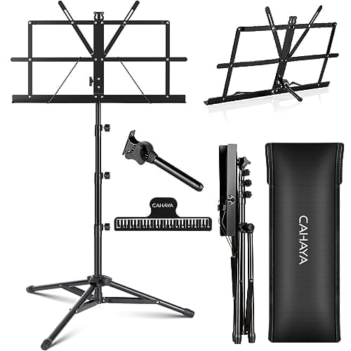 Image of CAHAYA Sheet Music Stand Metal Portable with Carrying Bag, Sheet Music Folder, 170cm Elevated Black Model CY0204