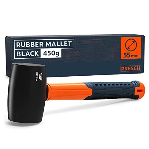 Image of Presch Rubber Mallet Black 450g - Rubber Hammer with fibreglass Handle | ⌀=55mm - Black Natural Rubber for Outdoor - Durable Soft-face Mallet Hammer for Outdoor, Camping, Stones and More