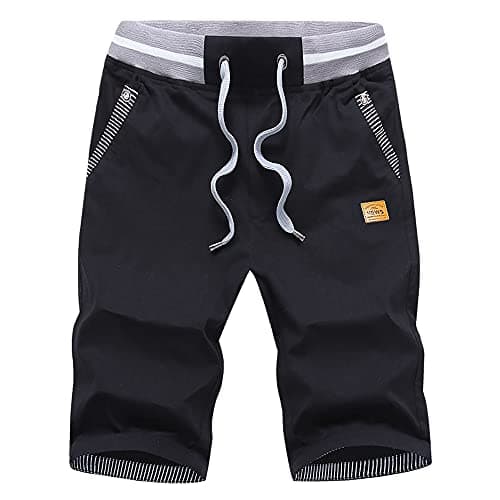 Image of HCSS Mens Shorts Casual Summer Chino Shorts with Elastic Waist and Big Pockets(Black-L)