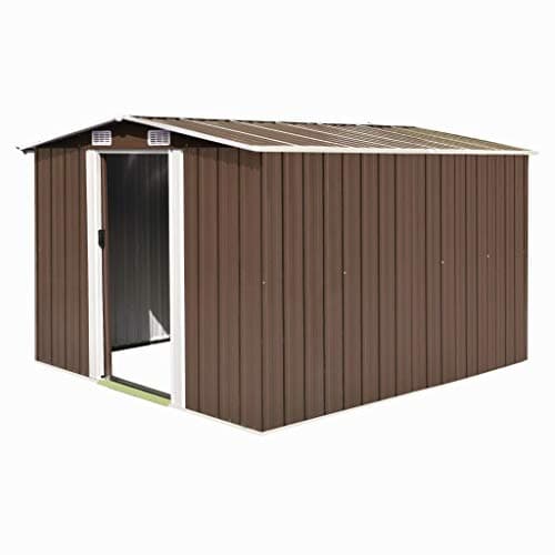 Image of ZEYUAN Garden Shed 257x298x178 cm Metal Brown,Garden Shed, Metal Shed Tool Storage House with Floor Foundation and Lockable Double Doors
