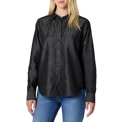 Image of Amazon Essentials Women's Women's Denim Chambray Button-Down Long-Sleeve Shirt, Black Wash, M