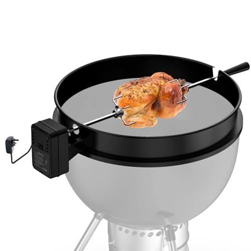 Image of onlyfire BRK-6201 Black Coated Steel Rotisserie Ring Kit With Battery Motor with Power Adapter for Weber 57 CM Kettle Charcoal Grills and Other Similar Size Models