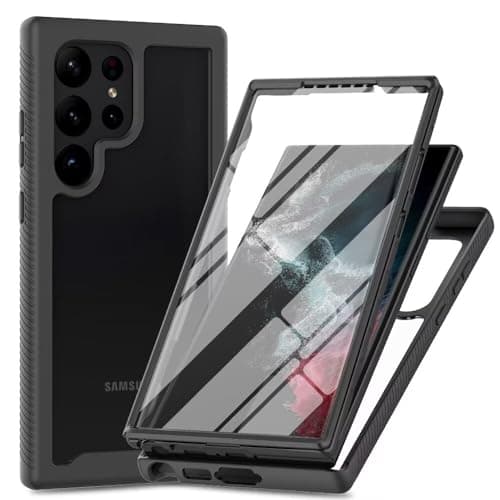 Image of Lvnarery For Samsung Galaxy S22 Ultra Case Built-in Screen Protector 360° Full Body Shockproof Protection Cover Bumper Transparent Back Phone Case Shockproof Slim Fit Cover Black