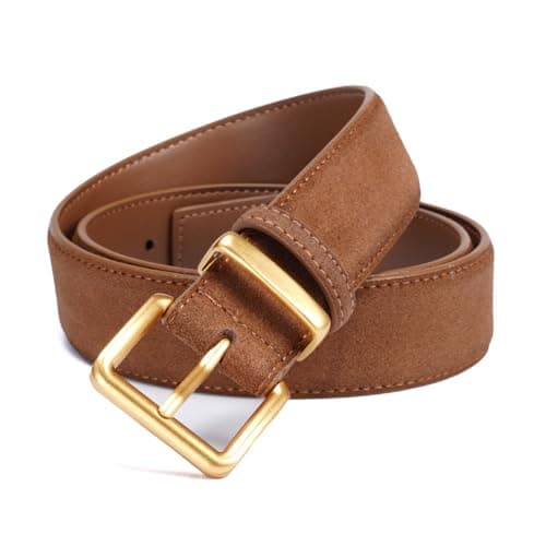 Image of GOTOANT Wide Suede Belt Women Genuine Leather Ladies Waist Belt for Jeans Dress Casual Square Gold Buckle, 1.1"(28mm) Wide Tan, Fits waist size: 26"-35"