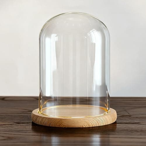 Image of DuvinDD Glass Dome Cloche with LED Fairy Light Base, Clear Bell Jar Glass Cloche Small Display Case for Collectibles, Table Decor, 4.72" D X 7.08" H