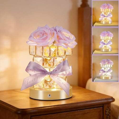 Image of Rose Flower Lamp, Rechargeable Cordless Touch Crystal Table Lamp, 3-Colour Adjustable Dimming, USB Charging Bedside Night Light – Ideal Mother’s Day & Birthday Gift for Mum, Ladies and Home Décor