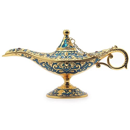 Image of AVESON Luxury Classic Vintage Collectable Rare Legend Aladdin Magic Genie Costume Lamp Home Table Decoration & Gift, Golden Blue