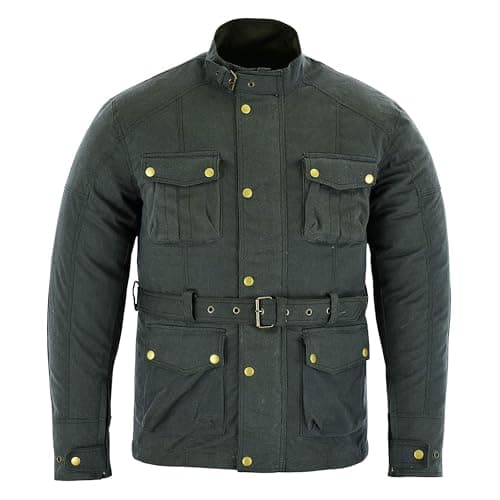 Image of Gallanto Long Men's Waxed Jacket – Waxed Cotton Armoured Jacket for Men, Versatile All-Year-Round Wear, Adjustable Fit Waterproof Weather Protection Motorcycle Jacket (5XL)