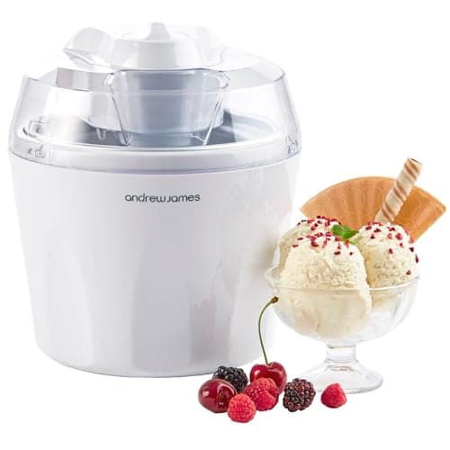 Image of Andrew James Ice Cream Maker 1.5L – Ice-cream Maker, Gelato & Sorbet Machine for Home, Homemade Frozen Dessert Maker Ice Cream Machine, Ready in 20 Minutes – White