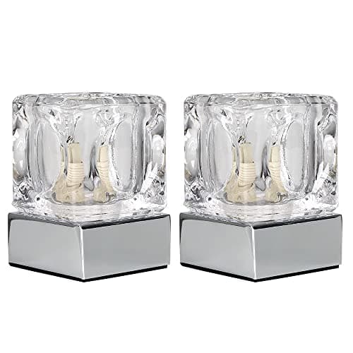 Image of MiniSun | Modern Glass Ice Cube Touch Table Lamps with Chrome Bases | Table Lamps, Home Décor & Improvement Essential | Set of 2