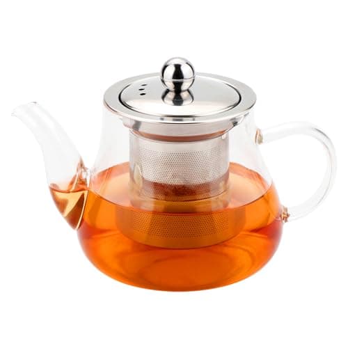 Image of Honneeo Glass Teapot 450 ml No Drip Borosilicate Tea Pot with Infuser, Stovetop Safe Tea Kettle with 304 Stainless Still Strainer Small Teapot for Loose Leaf, Herbal, Fruit, Bubble Tea (450ml)