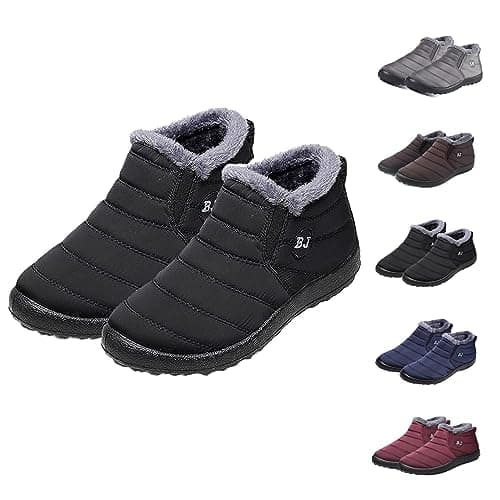 Image of WIWIDANG Anti-Slip Winter Snow Boots for Women Men, Couple Outdoor Walking Fur Lined Warm Shoes (black, adult, women, numeric_9, numeric, uk_footwear_size_system, medium)