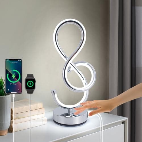 Image of Vloitgol Modern LED Table Lamp,3 Color Temperatures,Touch Control, Dimmable Bedside Table Lamp with USB Ports, Touch Control LED Nightstand Lamp, Desk Lamp for Living Room, Bedroom Study room - Silver