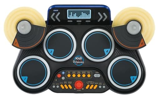 Image of VTech Kidi DJ Drums, Light-up Electronic Drum Kit for Kids, with 4 Drums, 2 Cymbals, Drum Sticks, Bluetooth, Coach Mode and More, Music Toy for Ages 5, 6, 7Plus Years, English Version