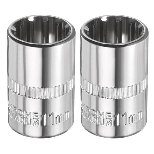 Image of sourcing map 2pcs 12 Points Socket 1/4" Drive 11mm Metric Shallow Impact Socket Cr-V Steel Chrome Plating Flip Sleeve Nut Driver Wrench for Home Auto Nuts Bolts Repair
