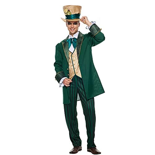 Image of EraSpooky Adult Men's The Hatter Costume Mad Tea Party Halloween Cosplay Outfits with Top Hat Size M