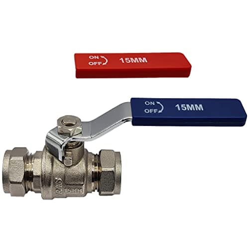 Image of Pipestation 15mm Isolation Valve, 1 Pack with Red & Blue Handle - Lever Compression Fitting Shut Off Iso Valve - WRAS Approved - Large Bore for Increased Flow - Compression Olives Included