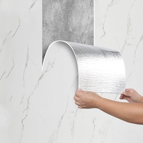 Image of Camiraft Peel and Stick Wall Panels Self-Adhesive Marble Effect Wallpaper Waterproof Insulating Wall Paper 2.3mm Thick Contact Paper for Kitchen,Living Room,Bedroom,Ceilings,Cabinets,White 40x300CM