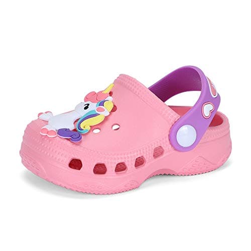 Image of LACOFIA Toddler Girls Garden Clogs Shoes Non-Slip Beach/Pool Slides Kids Summer Slippers Pink 10.5/11.5