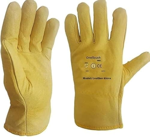 Image of A406 3 PAIRS Driver Gloves Fleece Cotton Lined Leather Lorry Drivers Work Gloves Yellow Leather Gloves (XX-Large)