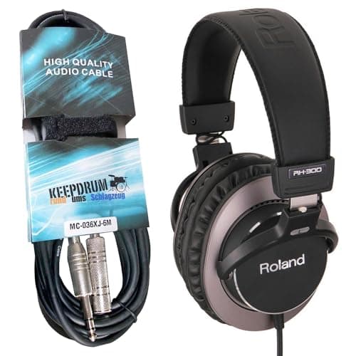 Image of Roland RH-300 Closed Studio Headphones Black/Silver + Keepdrum Extension Cable 3 m
