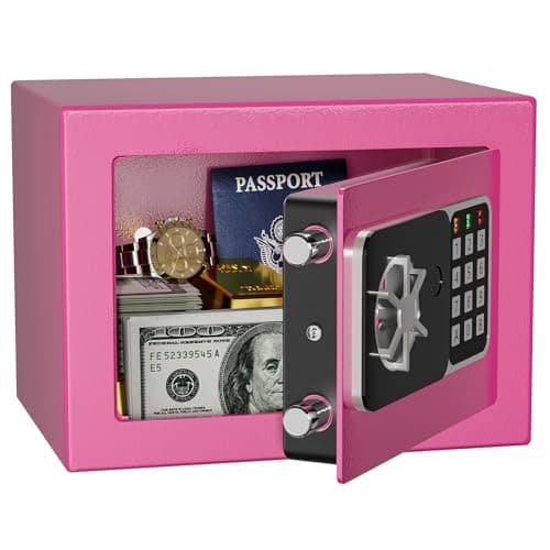 Image of KABISAFE 6.8L Digital Small Safe Box, Mini Safes for Home Electronic Security Home Office Money Cash Safe Box With 2 keys, Wall Safes - Pink