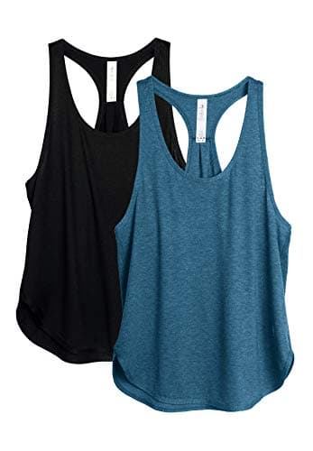 Image of icyzone Workout Tank Tops for Women - Athletic Yoga Tops, Racerback Running Vest Top, 2-Pack (M, Black/Denim)