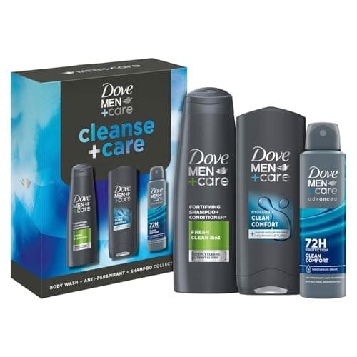 Image of Dove Men+Care Gift Set Cleanse+Care Trio - Bodywash 250ml, Antiperspirant 150ml, 2-in-1 Fresh Clean Shampoo 250ml - Grooming Essentials Kit for Men with Clean Comfort Scent