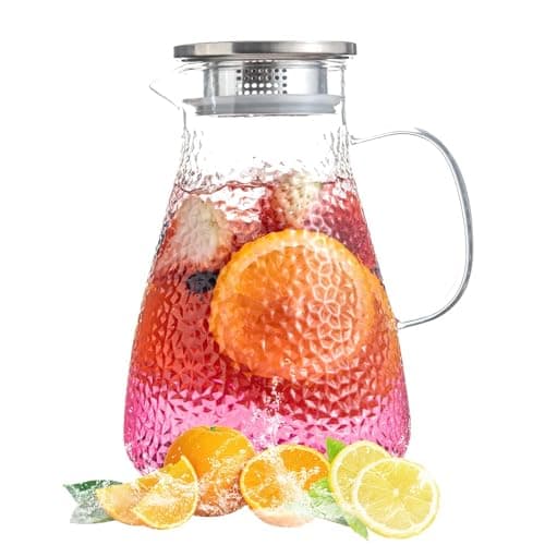 Image of MRZIKPO 2.0 Liter 70 oz Glass Pitcher with Lid and Spout, Glass Carafe for Hot/Cold Water, Large Iced Tea Pitcher for Coffee, Milk,Juice and Homemade Beverage,Iced Coffee, and Container for Drinks