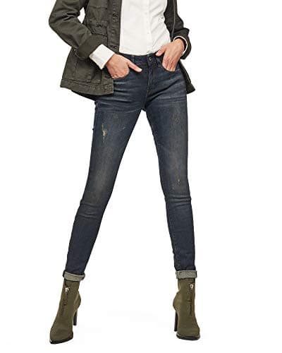 Image of G-Star Women's 3301 Mid Waist Skinny Jeans, Blue (Dk aged antic destroy D05700-8968-8808), 26W / 32L
