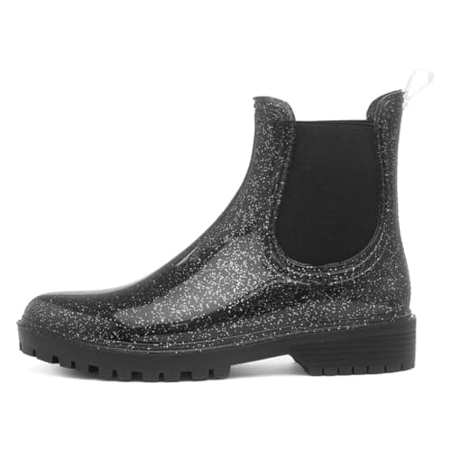 Image of Lilley Women's Black Glitter Chelsea Welly - Size 4 UK - Black