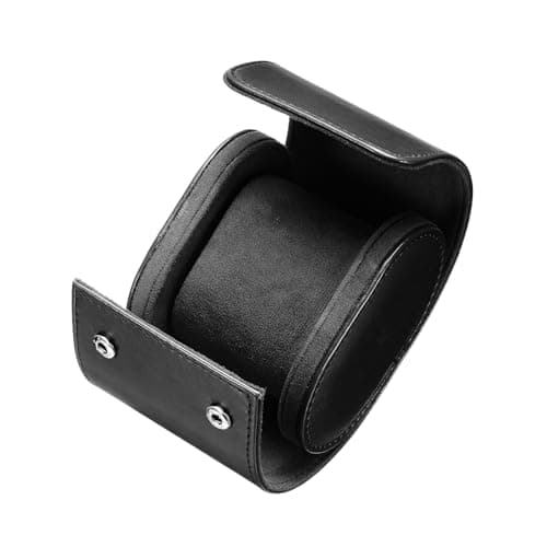 Image of sourcing map Leather Watch Travel Case Single Watch Roll Storage Box Organizer for Men Women Watch Holding Storaging Displaying, 1 Slot, Black