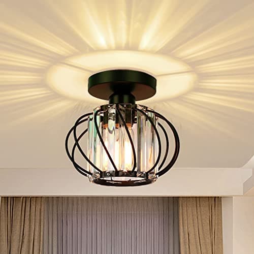 Image of FRIDEKO HOME Modern Ceiling Lights - Industrial Mini Semi Flush Mount Ceiling Lighting LED Crystal Chandeliers Light Fittings Ceilings for Kitchen Hallway Dining Rooms Living Room - Black