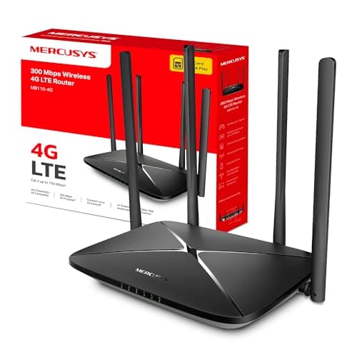 Image of MERCUSYS MB115-4G 300 Mbps 4G Router With Sim Slot, 4G/3G Compatible, Wireless LTE Cat 4 With WiFi Router Mode, 4 External Antennas, Plug and Play, Connect up to 32 Devices, TP-Link Always-On Network